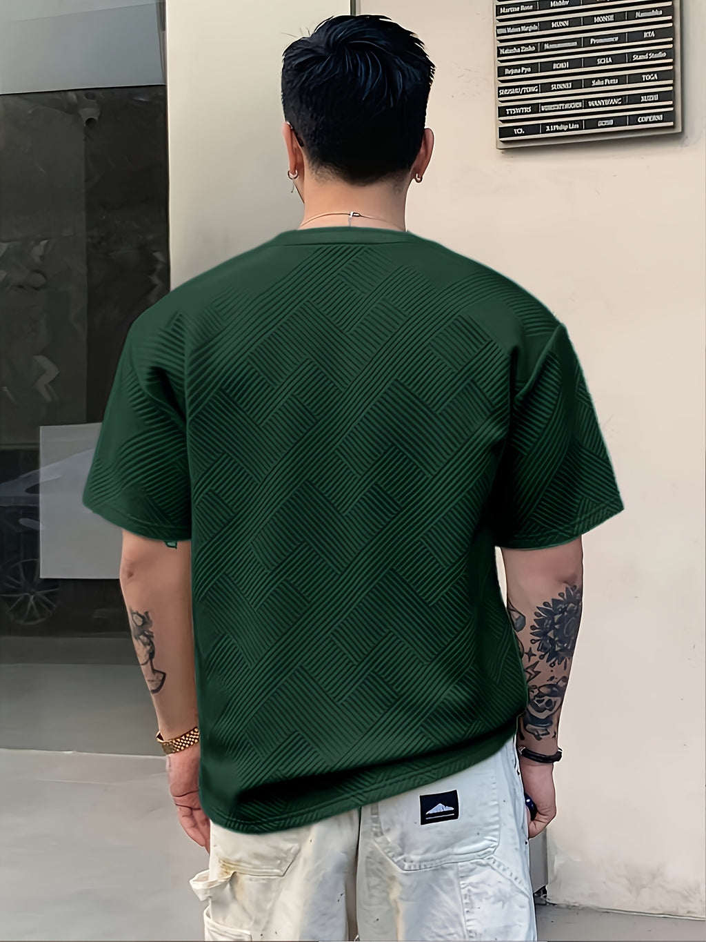 Men'S Casual Beige 3D-Cut Pattern Short Sleeve T-Shirt - 100% Polyester, Lightweight Knit Fabric, Slight Stretch, Regular Fit, Crew Neck, Fashion Color Top for Casual Attire, Leisure Clothing | Fashion Color Top | 3D-Cut Desi