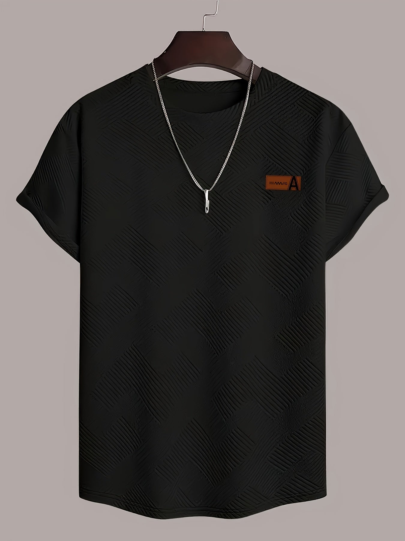 Men'S Casual Beige 3D-Cut Pattern Short Sleeve T-Shirt - 100% Polyester, Lightweight Knit Fabric, Slight Stretch, Regular Fit, Crew Neck, Fashion Color Top for Casual Attire, Leisure Clothing | Fashion Color Top | 3D-Cut Desi