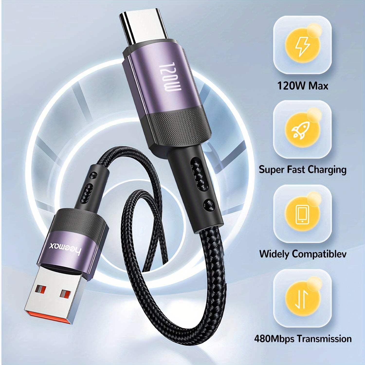 7A 120W Max Fast Charging Type C Cable, USB A to USB C Cable Fast Charging Cable, USB Cable Compatible with iPhone 15/15Plus/15 Pro/15 Pro Max, Fast Charging for Honor, Realme, OPPO, Oneplus, Xiaomi, Advance Fast Charging for