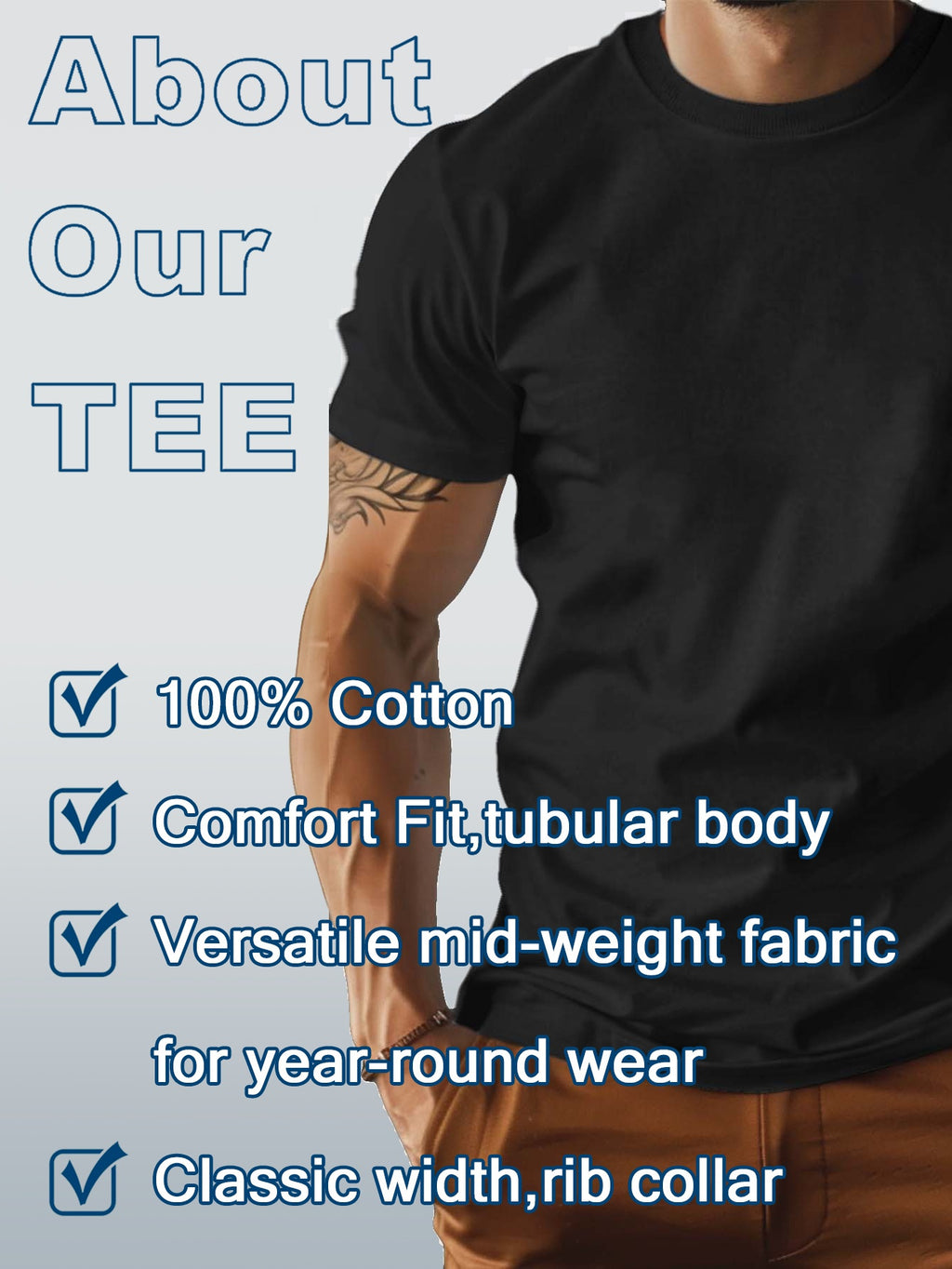Men's Heavyweight 210gsm 100% Cotton T-Shirt - Navy Blue Crew Neck Tee, Relaxed Fit Everyday Casual Shirt for Gym, Office & Outings - Machine Washable, Weekend Attire, Graphic Print Tee, Comfortable Material, Short Sleeve Top