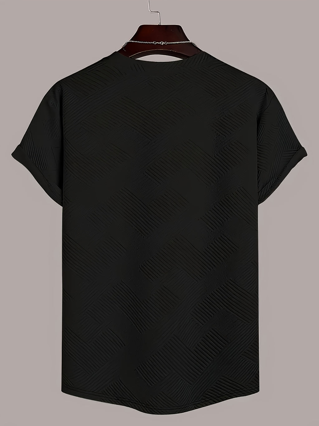 Men'S Casual Beige 3D-Cut Pattern Short Sleeve T-Shirt - 100% Polyester, Lightweight Knit Fabric, Slight Stretch, Regular Fit, Crew Neck, Fashion Color Top for Casual Attire, Leisure Clothing | Fashion Color Top | 3D-Cut Desi