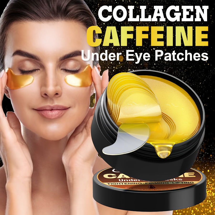 60pcs Collagen Caffeine Eye Masks, Nourishing & Hydrating Eye Mask with Collagen and Retinol, Deeply Moisturizing, Smoothing Light Beige, Alcohol-Free, Available for Men And Women