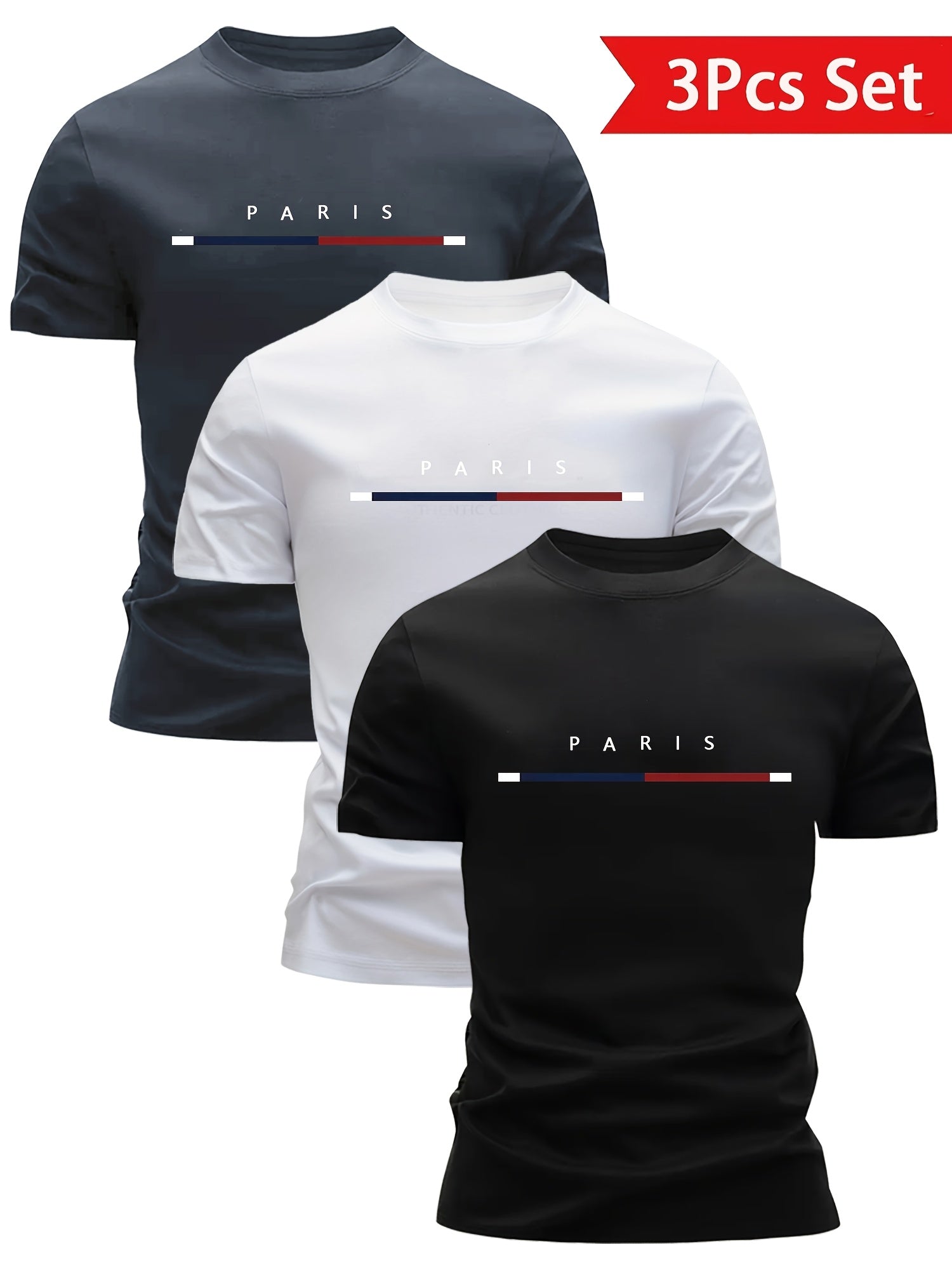 3pcs Mixed Print Tri-Color Stripe Pattern Men's Ultra-Light Short Sleeve T-Shirt - Quick-Dry, Breathable, Sweat-Absorbent Casual Summer Shirt with Crew Neck Design