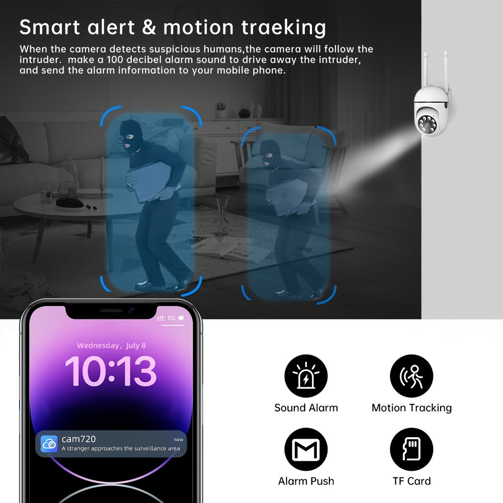 1pc JOOAN Smart Security Camera with 1080P HD, 360° Panoramic View, Wireless Wifi, 2-Way Audio, PTZ (Pan/Tilt/Zoom), Night Vision, Motion Tracking - Indoor/Outdoor Use for Elderly Care & Pet Monitoring, Elderly Care Device,