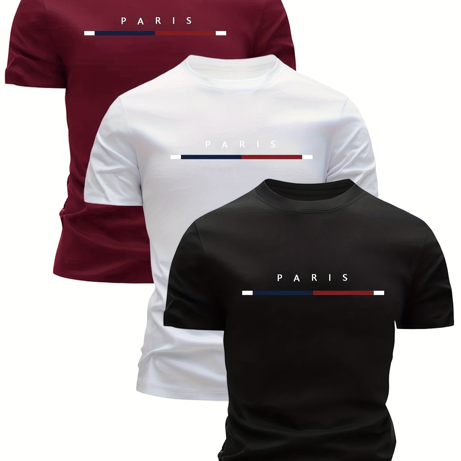 3pcs Mixed Print Tri-Color Stripe Pattern Men's Ultra-Light Short Sleeve T-Shirt - Quick-Dry, Breathable, Sweat-Absorbent Casual Summer Shirt with Crew Neck Design