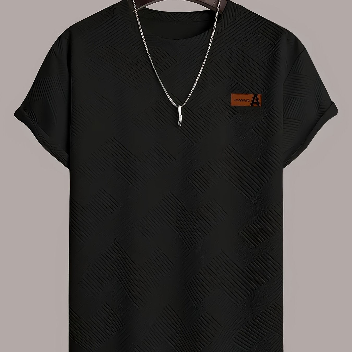 Men'S Casual Beige 3D-Cut Pattern Short Sleeve T-Shirt - 100% Polyester, Lightweight Knit Fabric, Slight Stretch, Regular Fit, Crew Neck, Fashion Color Top for Casual Attire, Leisure Clothing | Fashion Color Top | 3D-Cut Desi