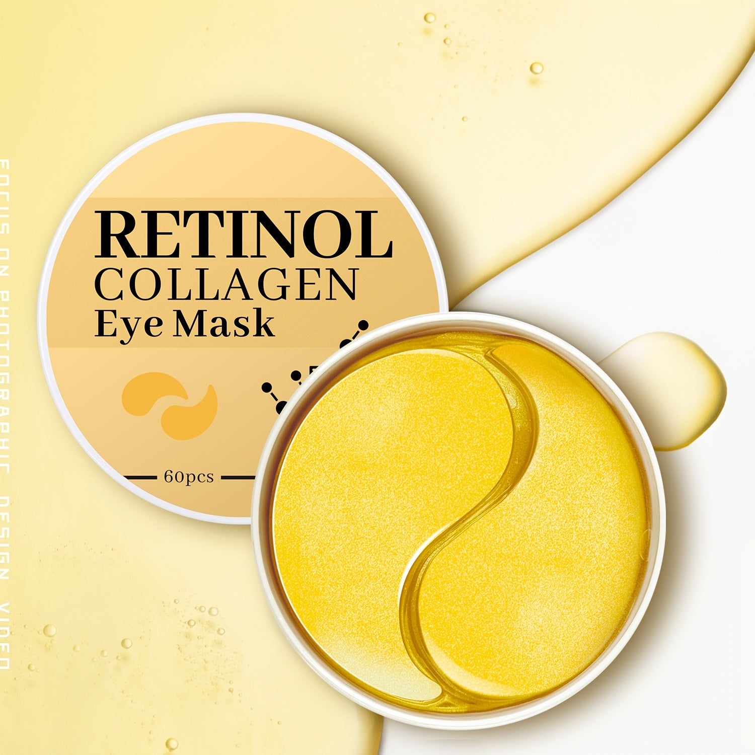 60pcs of Golden retinol and collagen eye masks. They can enhance the eye Light Beige, stretch and firm it, provide super moisturization to the eye Light Beige, and smooth fine lines. They are products all year round, suitable