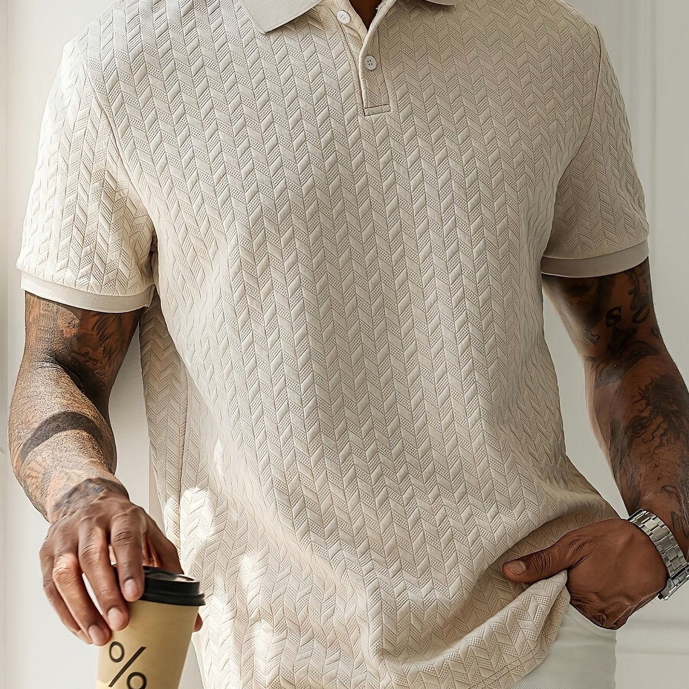[Summer Wear Polo Shirt] Summer Wear Solid Color Polo Shirt - Men's Casual Short Sleeve, 97% Polyester 3% Spandex, Slight Stretch, Regular Fit, 280gsm