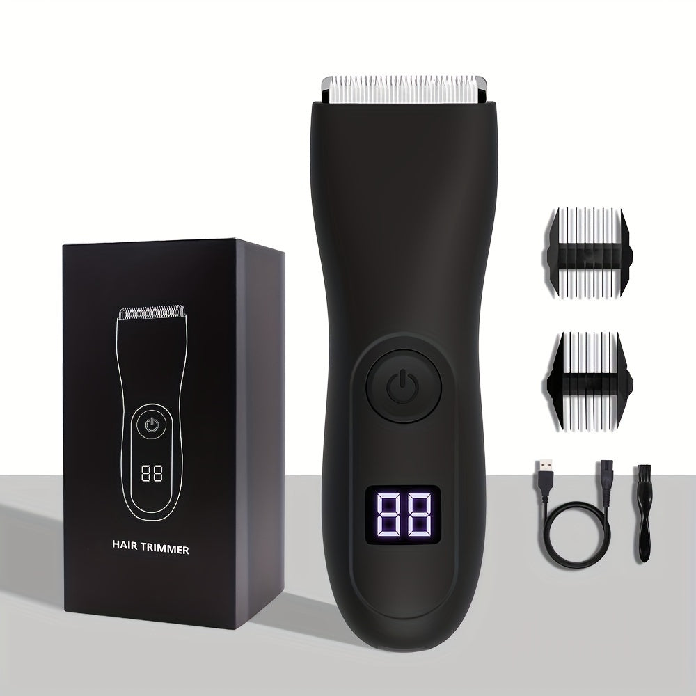 Hair Trimmer for Men in 2025, Shaver Design for Groin Grooming, Replaceable Ceramic Blade Heads, Cordless Electric Body Groomer with Power Display, Best Gifts for Loved