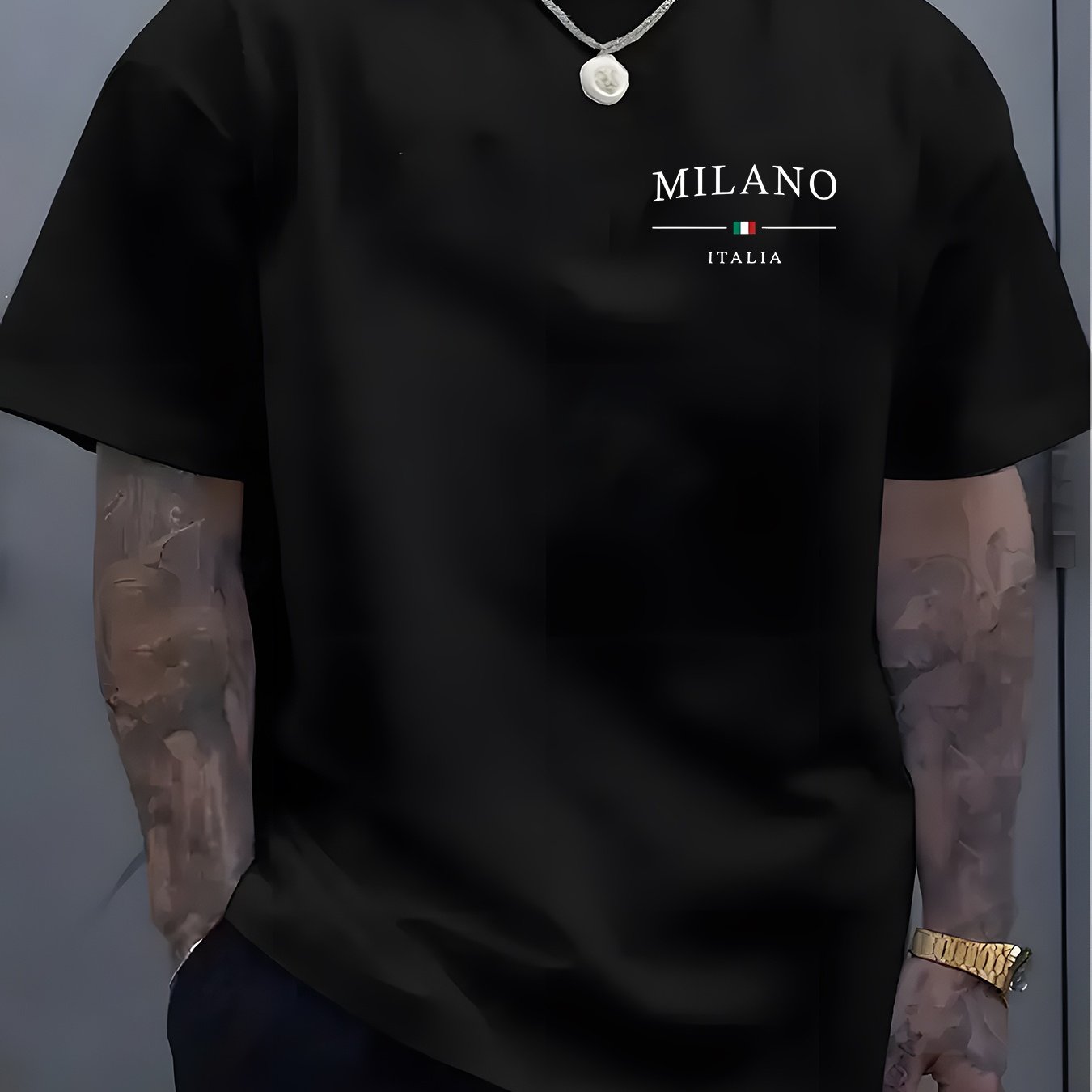 Men's Heavyweight 100% Cotton Crew Neck T-Shirt - Regular Fit Short Sleeve Shirt, Minimalist Milan Italy Lettering Front Print, Breathable Everyday & Formal Wear, Soft Everyday Casual Shirt for Men - Ideal Gift for Birthdays,