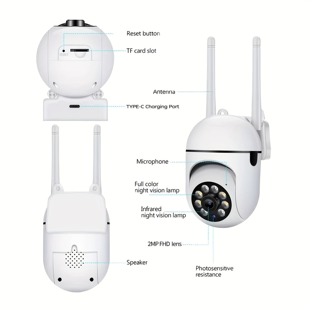 1pc JOOAN Smart Security Camera with 1080P HD, 360° Panoramic View, Wireless Wifi, 2-Way Audio, PTZ (Pan/Tilt/Zoom), Night Vision, Motion Tracking - Indoor/Outdoor Use for Elderly Care & Pet Monitoring, Elderly Care Device,
