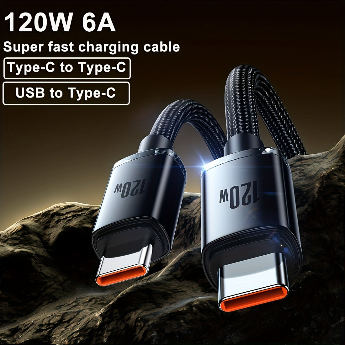 120W 6A Type-C to USB Fast Charging Cable, >80W Output Power, High-Speed Data Transfer, Compatible with For iPad/For MacBook/For SamSung For Galaxy Series/Redmi/For Android Phones