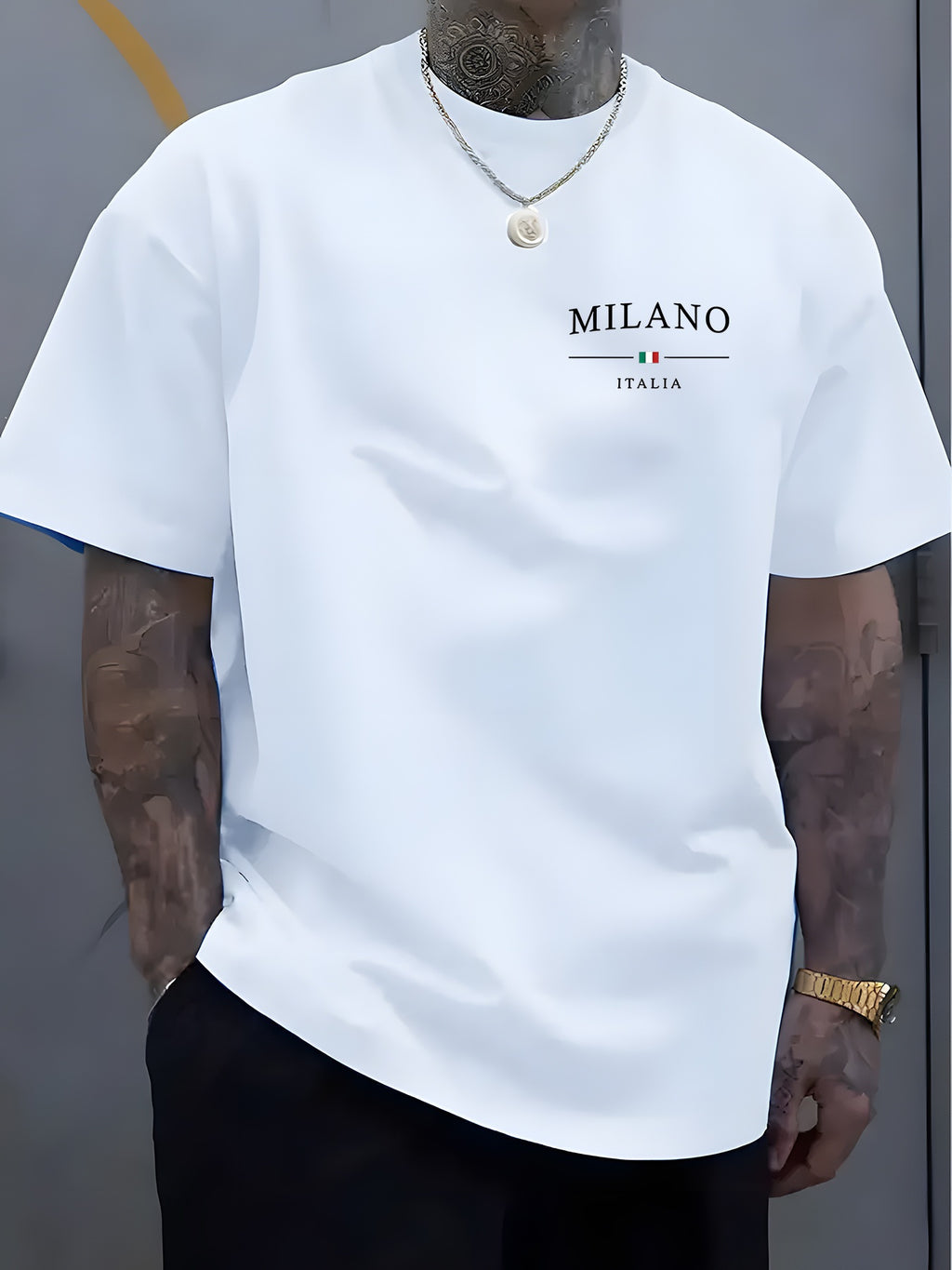 Men's Heavyweight 100% Cotton Crew Neck T-Shirt - Regular Fit Short Sleeve Shirt, Minimalist Milan Italy Lettering Front Print, Breathable Everyday & Formal Wear, Soft Everyday Casual Shirt for Men - Ideal Gift for Birthdays,