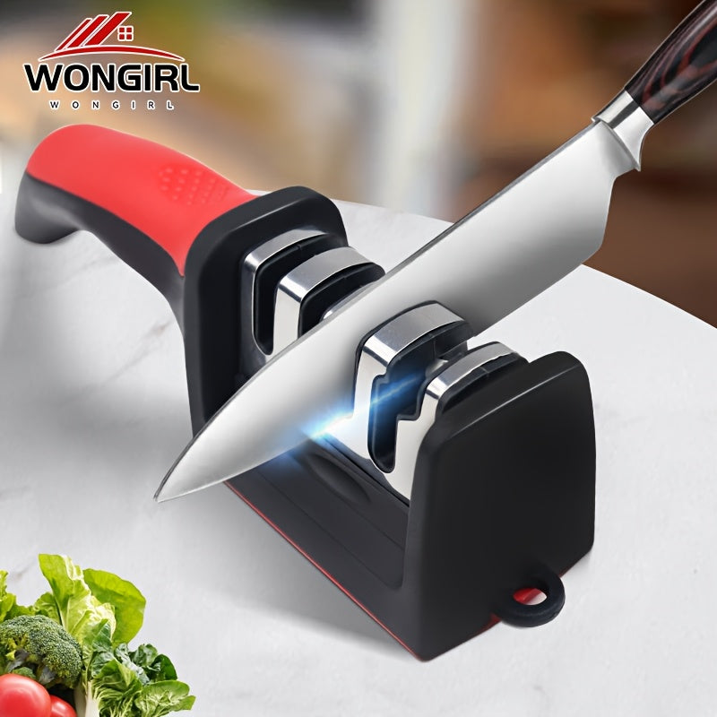 4-Stage Professional Knife Sharpener - High-Precision Tungsten Diamond & Ceramic Sharpening Stone with Non-Slip Grip, Fast Sharpening & Long-Lasting Performance - Black & Red Colors, Easy to Use for Father'S Day Gifts, Kitche