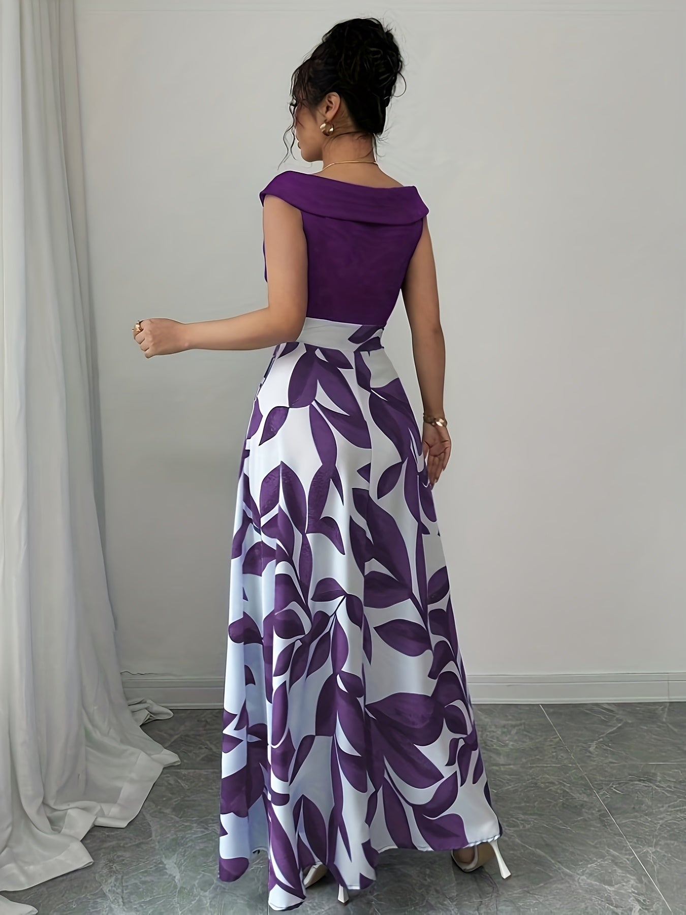 Elegant V-Neck Floral Print A-Line Maxi Dress with Pockets - Green Leaf Pattern, Short Sleeve, Cinched Waist, Flowy Skirt, Perfect for Summer, Casual to Formal Wear, Casual Summer Dress | Vneck Dress | Cinched Waist Design