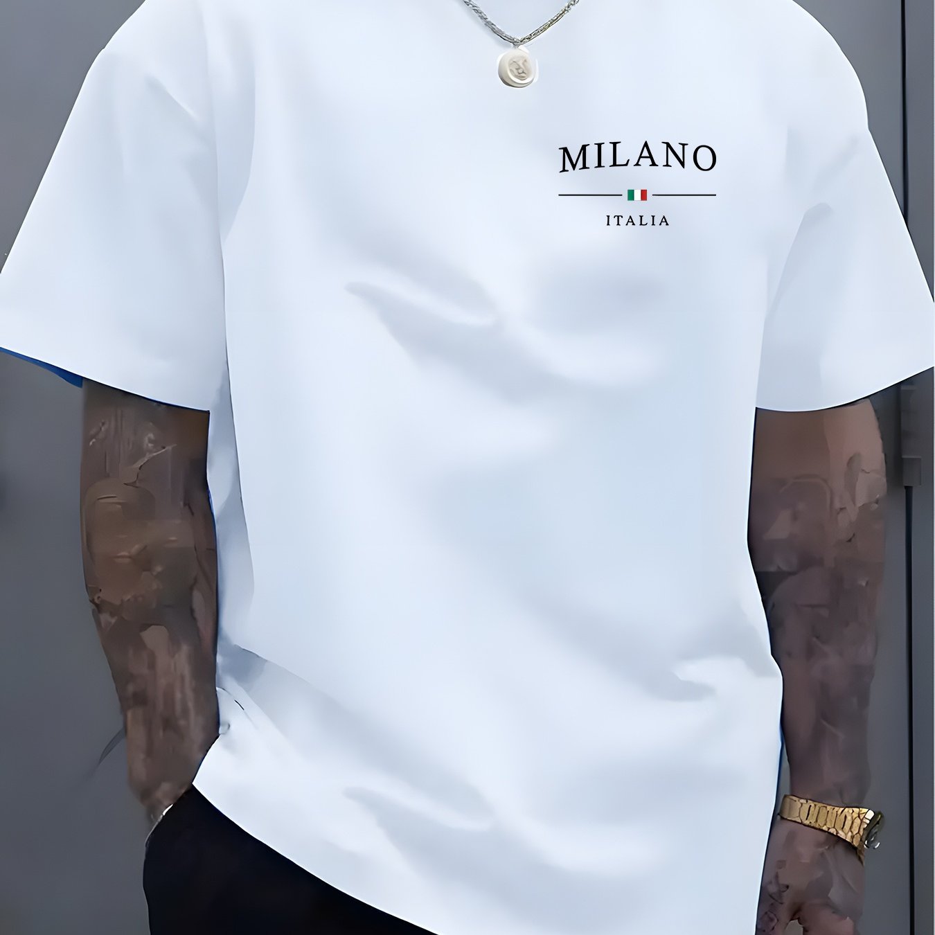 Men's Heavyweight 100% Cotton Crew Neck T-Shirt - Regular Fit Short Sleeve Shirt, Minimalist Milan Italy Lettering Front Print, Breathable Everyday & Formal Wear, Soft Everyday Casual Shirt for Men - Ideal Gift for Birthdays,