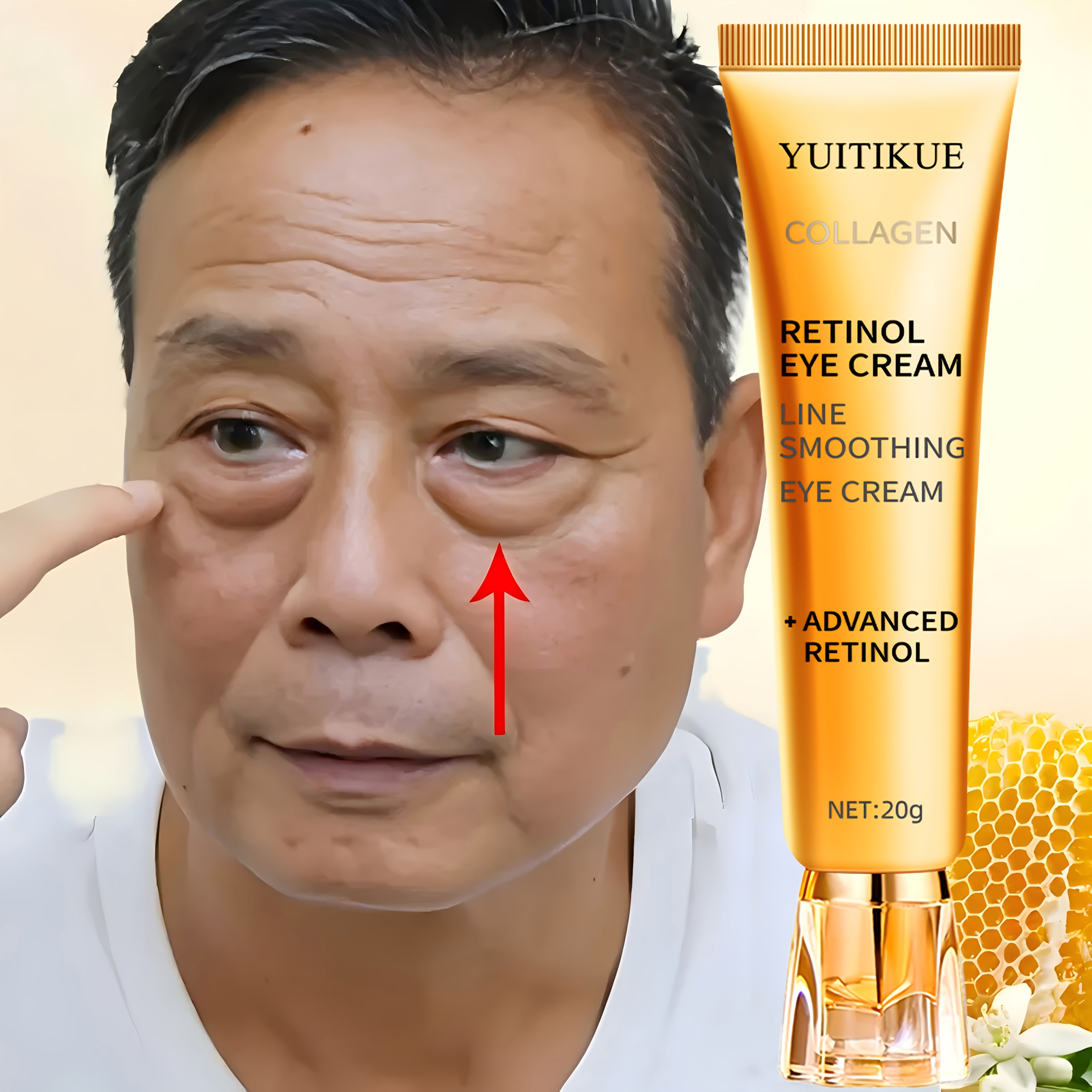 YUITIKUE 20g Retinol Eye Cream with Collagen, Retinol & Niacinamide - Non-Greasy, Easy to Absorb, Hypoallergenic Formula for All Light Beige Types, Tightens & Smooths Light Beige Around Eyes, Eyelash & Eyebrow Care, Sleek Pac