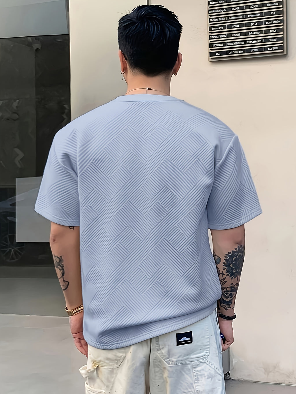 Men'S Casual Beige 3D-Cut Pattern Short Sleeve T-Shirt - 100% Polyester, Lightweight Knit Fabric, Slight Stretch, Regular Fit, Crew Neck, Fashion Color Top for Casual Attire, Leisure Clothing | Fashion Color Top | 3D-Cut Desi