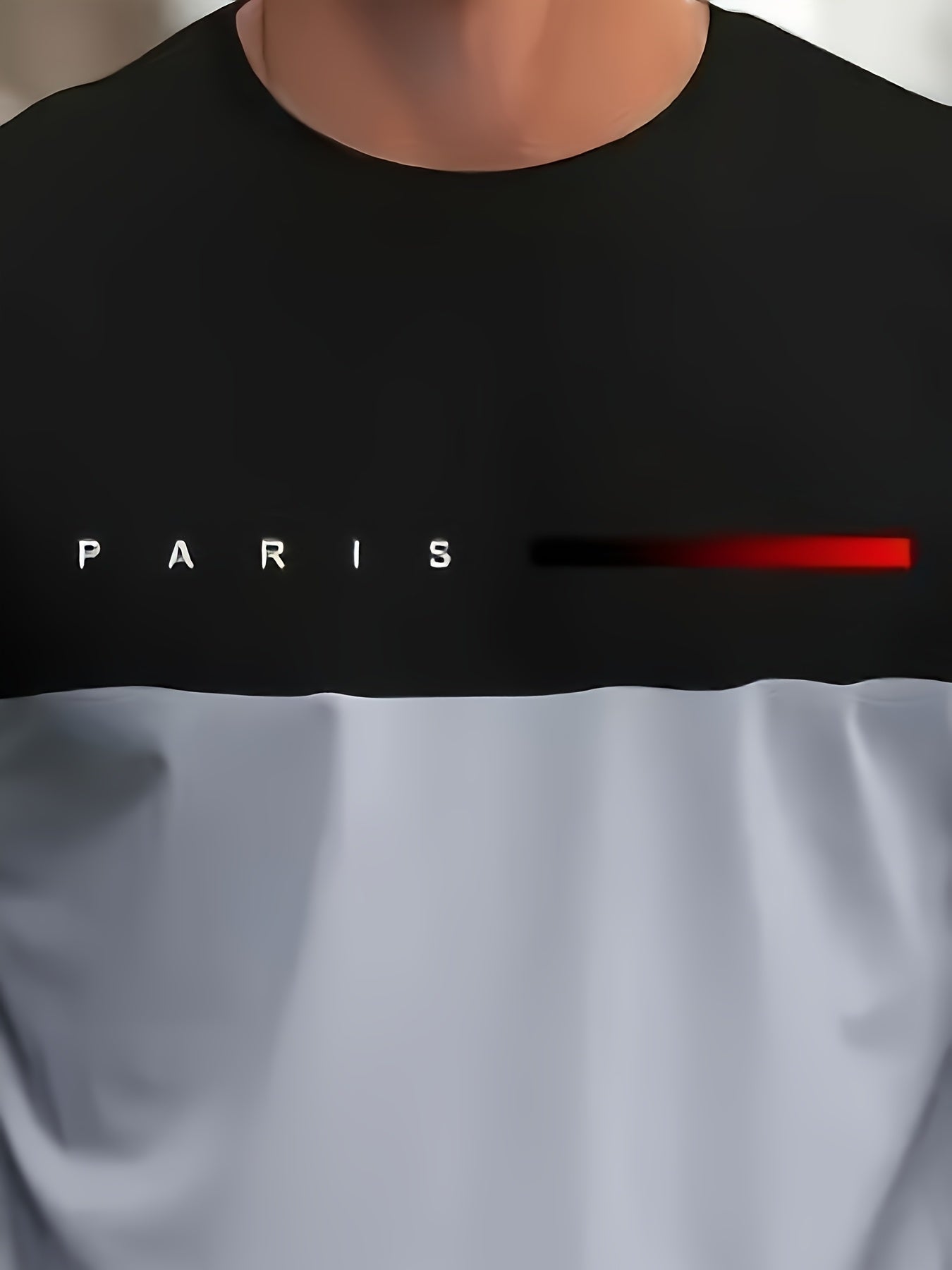 Men's Paris-Inspired 3D Print T-Shirt - Stylish Two-Tone Short Sleeve with Eiffel Tower Graphic, Casual Round Neck, Polyester Blend, Perfect for Summer Leisure