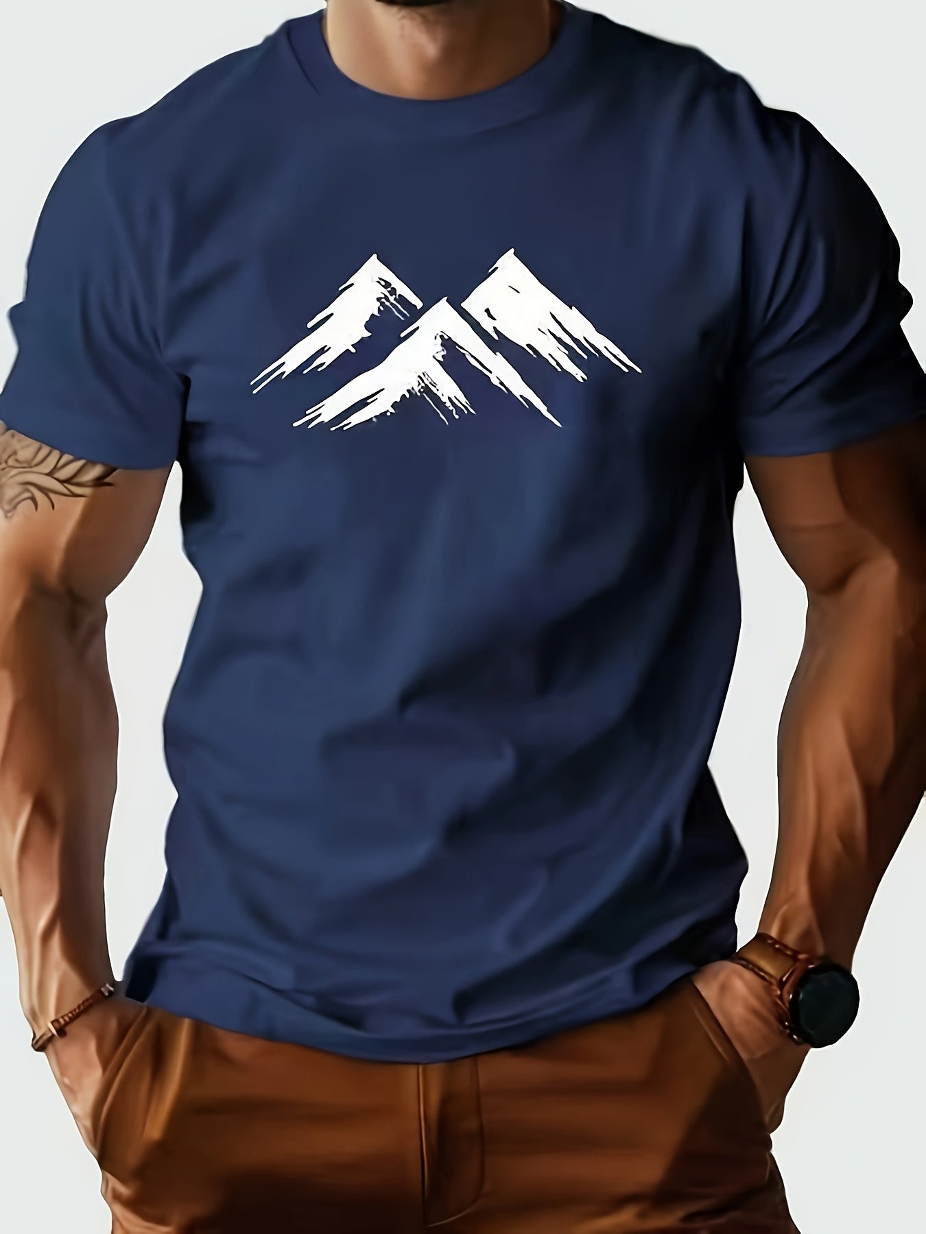 Men's Heavyweight 210gsm 100% Cotton T-Shirt - Navy Blue Crew Neck Tee, Relaxed Fit Everyday Casual Shirt for Gym, Office & Outings - Machine Washable, Weekend Attire, Graphic Print Tee, Comfortable Material, Short Sleeve Top