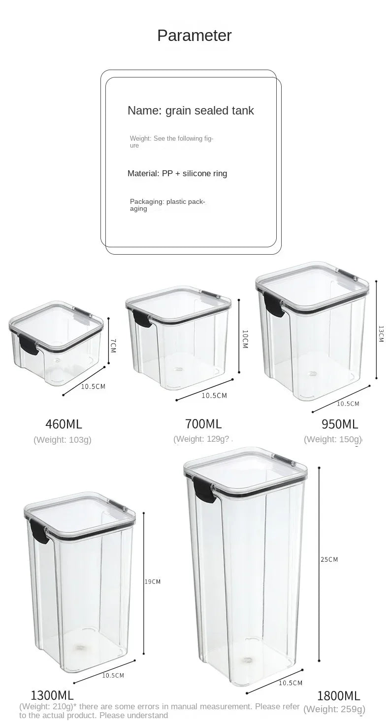 Potes selados para armazenamento de grãos de cozinha, tanque grande, caixa de plástico à prova de umidade, conjunto de potes de temperos domésticos