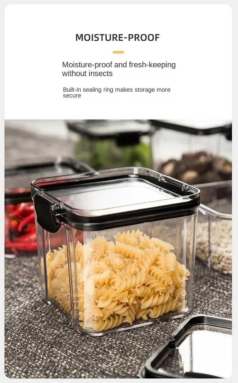 Potes selados para armazenamento de grãos de cozinha, tanque grande, caixa de plástico à prova de umidade, conjunto de potes de temperos domésticos