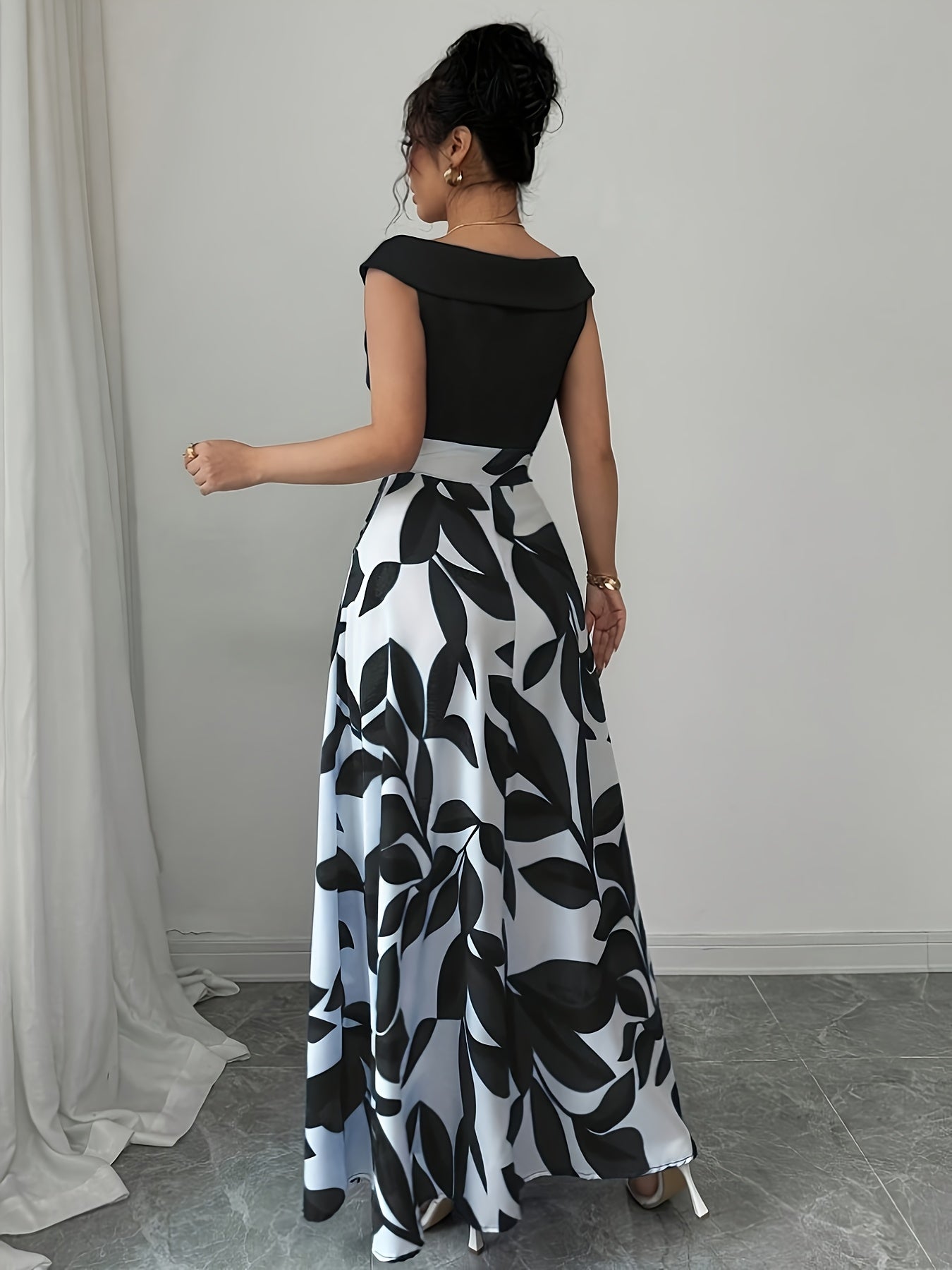 Elegant V-Neck Floral Print A-Line Maxi Dress with Pockets - Green Leaf Pattern, Short Sleeve, Cinched Waist, Flowy Skirt, Perfect for Summer, Casual to Formal Wear, Casual Summer Dress | Vneck Dress | Cinched Waist Design