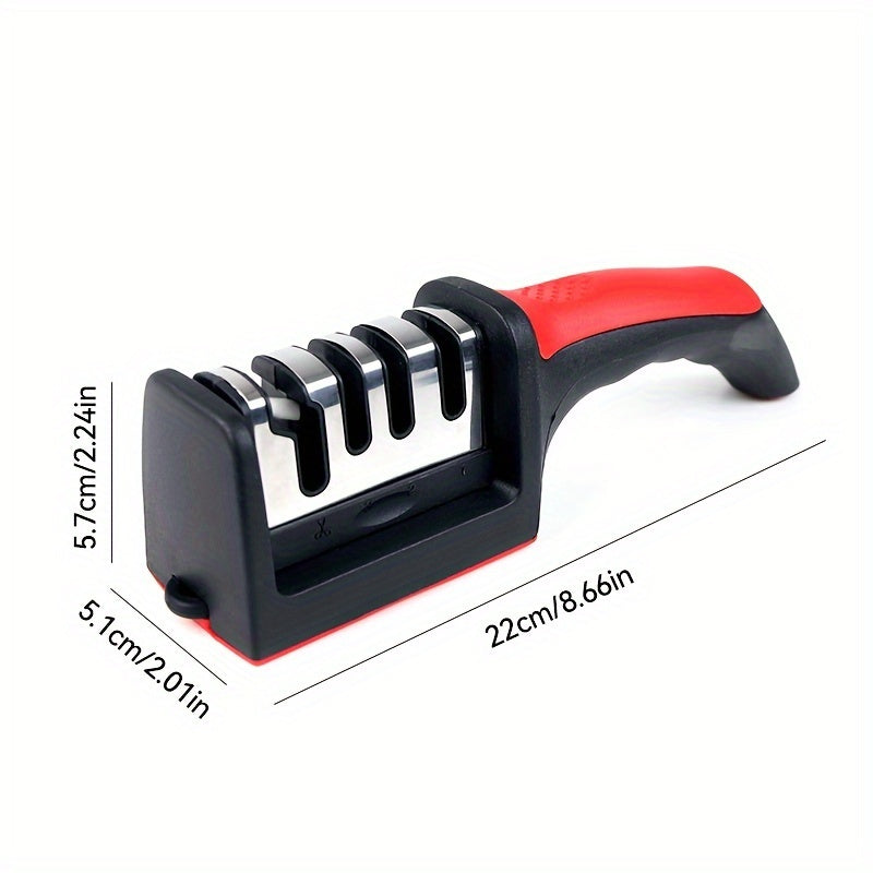 4-Stage Professional Knife Sharpener - High-Precision Tungsten Diamond & Ceramic Sharpening Stone with Non-Slip Grip, Fast Sharpening & Long-Lasting Performance - Black & Red Colors, Easy to Use for Father'S Day Gifts, Kitche
