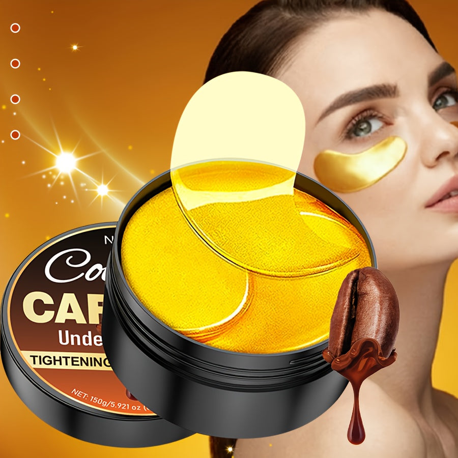 60pcs Collagen Caffeine Eye Masks, Nourishing & Hydrating Eye Mask with Collagen and Retinol, Deeply Moisturizing, Smoothing Light Beige, Alcohol-Free, Available for Men And Women