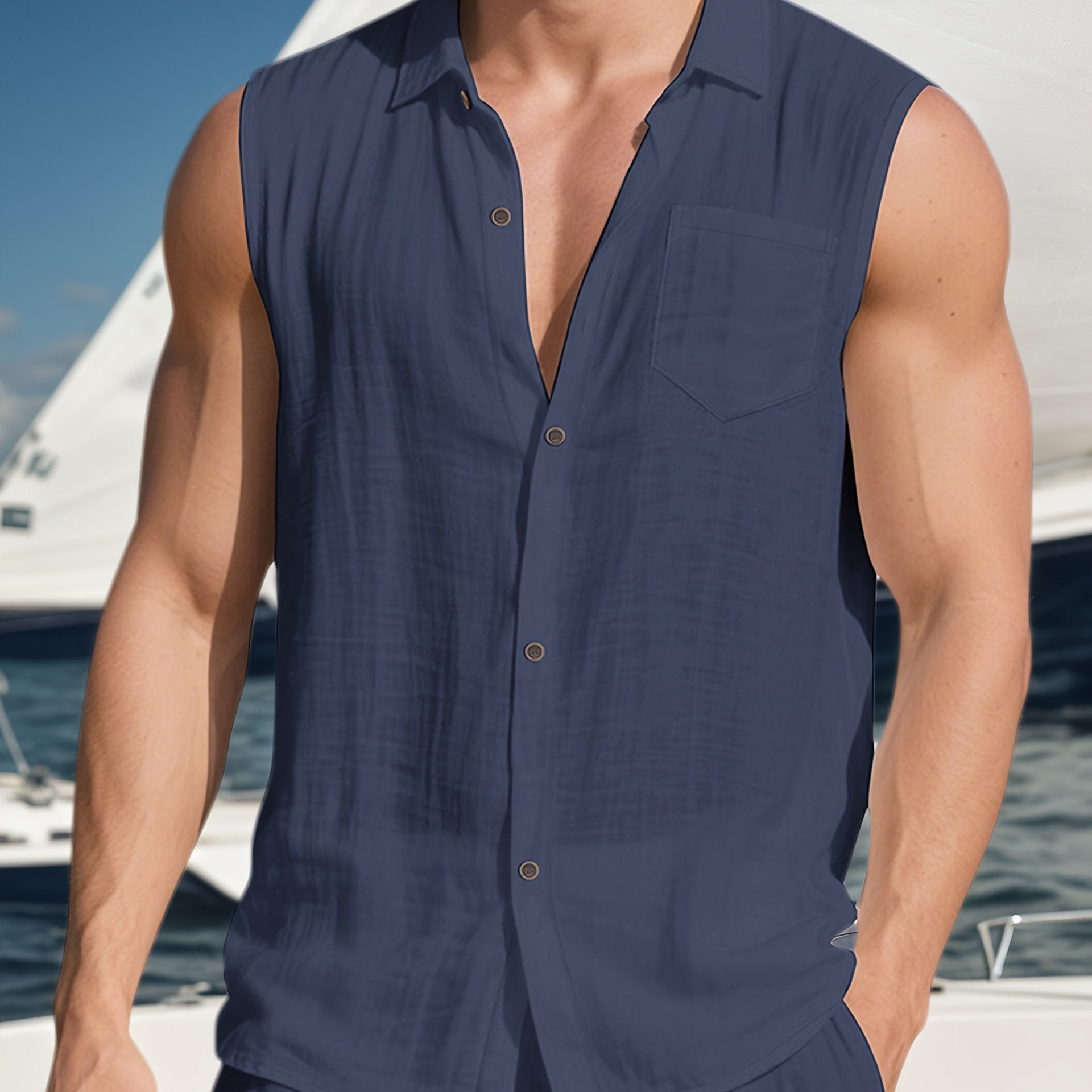 Men's Lightweight Sleeveless Shirt - Breathable Summer Beach Shirt with Button-Front Placket, Loose Fit Casual Button-Up Blouse for Vacation, Boating, Casual Attire - Non-See-Through Fabric - Sizes S-XXXL (Black) - Easy Care,