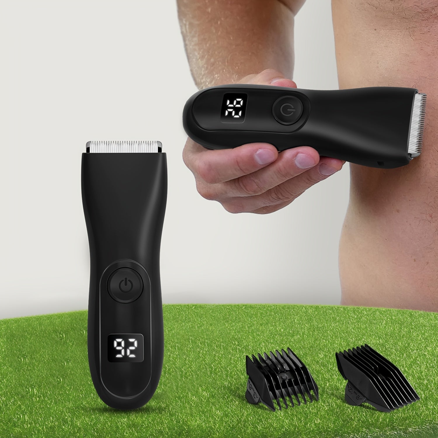 Hair Trimmer for Men in 2025, Shaver Design for Groin Grooming, Replaceable Ceramic Blade Heads, Cordless Electric Body Groomer with Power Display, Best Gifts for Loved
