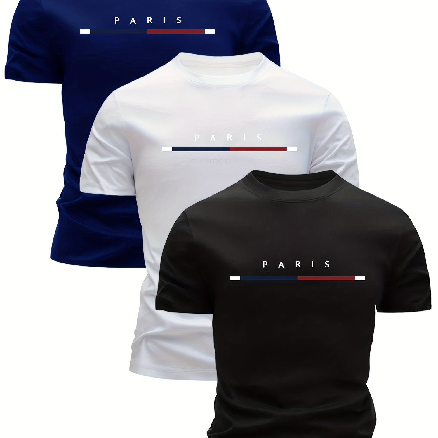 3pcs Mixed Print Tri-Color Stripe Pattern Men's Ultra-Light Short Sleeve T-Shirt - Quick-Dry, Breathable, Sweat-Absorbent Casual Summer Shirt with Crew Neck Design
