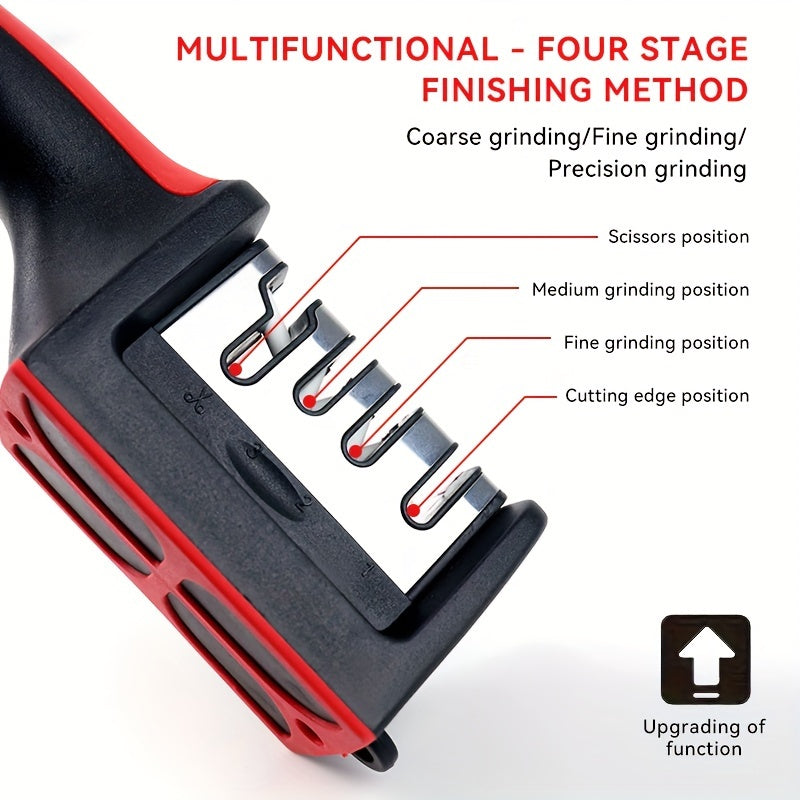 4-Stage Professional Knife Sharpener - High-Precision Tungsten Diamond & Ceramic Sharpening Stone with Non-Slip Grip, Fast Sharpening & Long-Lasting Performance - Black & Red Colors, Easy to Use for Father'S Day Gifts, Kitche