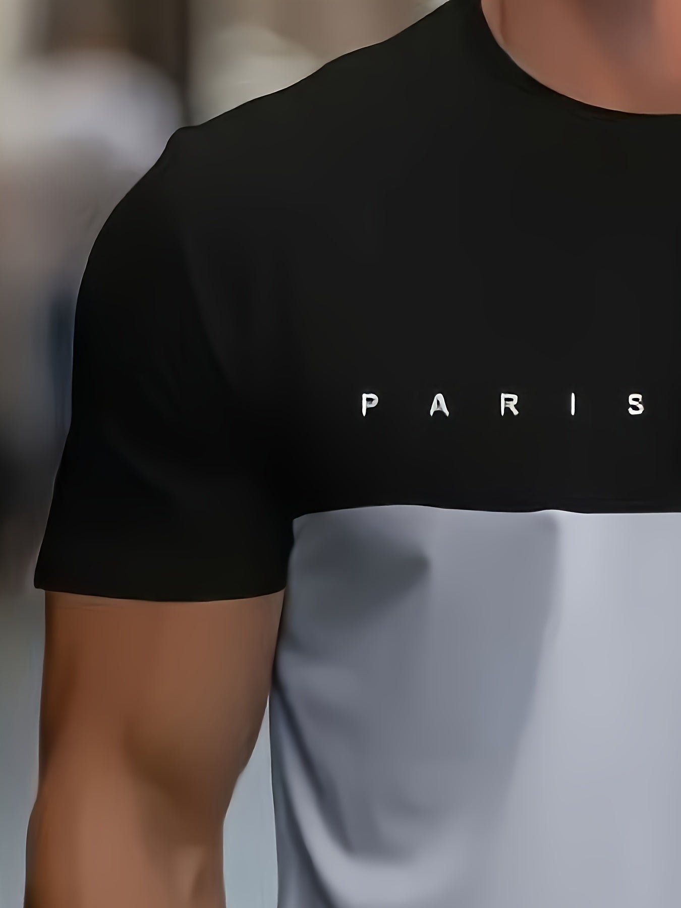 Men's Paris-Inspired 3D Print T-Shirt - Stylish Two-Tone Short Sleeve with Eiffel Tower Graphic, Casual Round Neck, Polyester Blend, Perfect for Summer Leisure