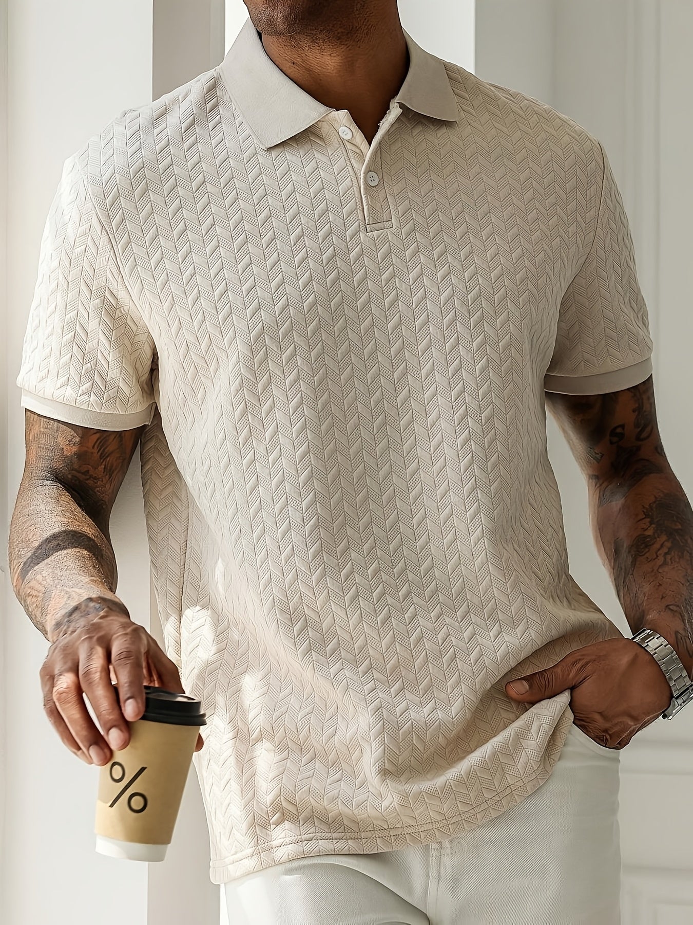 [Summer Wear Polo Shirt] Summer Wear Solid Color Polo Shirt - Men's Casual Short Sleeve, 97% Polyester 3% Spandex, Slight Stretch, Regular Fit, 280gsm