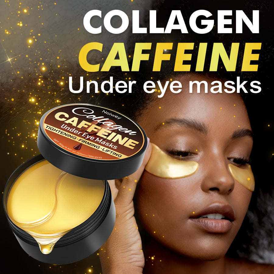 60pcs Collagen Caffeine Eye Masks, Nourishing & Hydrating Eye Mask with Collagen and Retinol, Deeply Moisturizing, Smoothing Light Beige, Alcohol-Free, Available for Men And Women