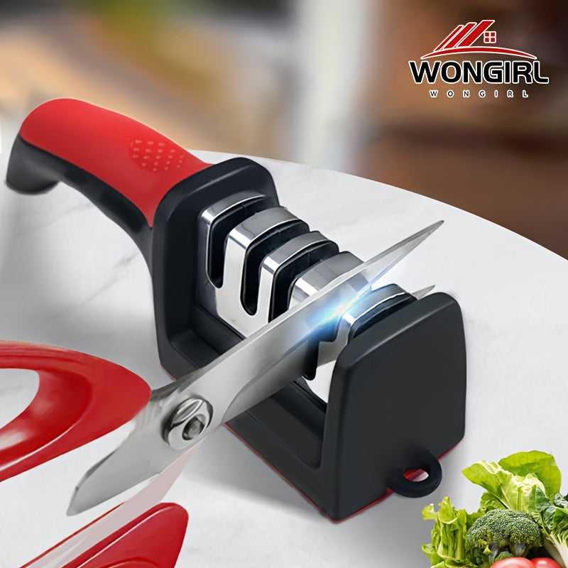 4-Stage Professional Knife Sharpener - High-Precision Tungsten Diamond & Ceramic Sharpening Stone with Non-Slip Grip, Fast Sharpening & Long-Lasting Performance - Black & Red Colors, Easy to Use for Father'S Day Gifts, Kitche