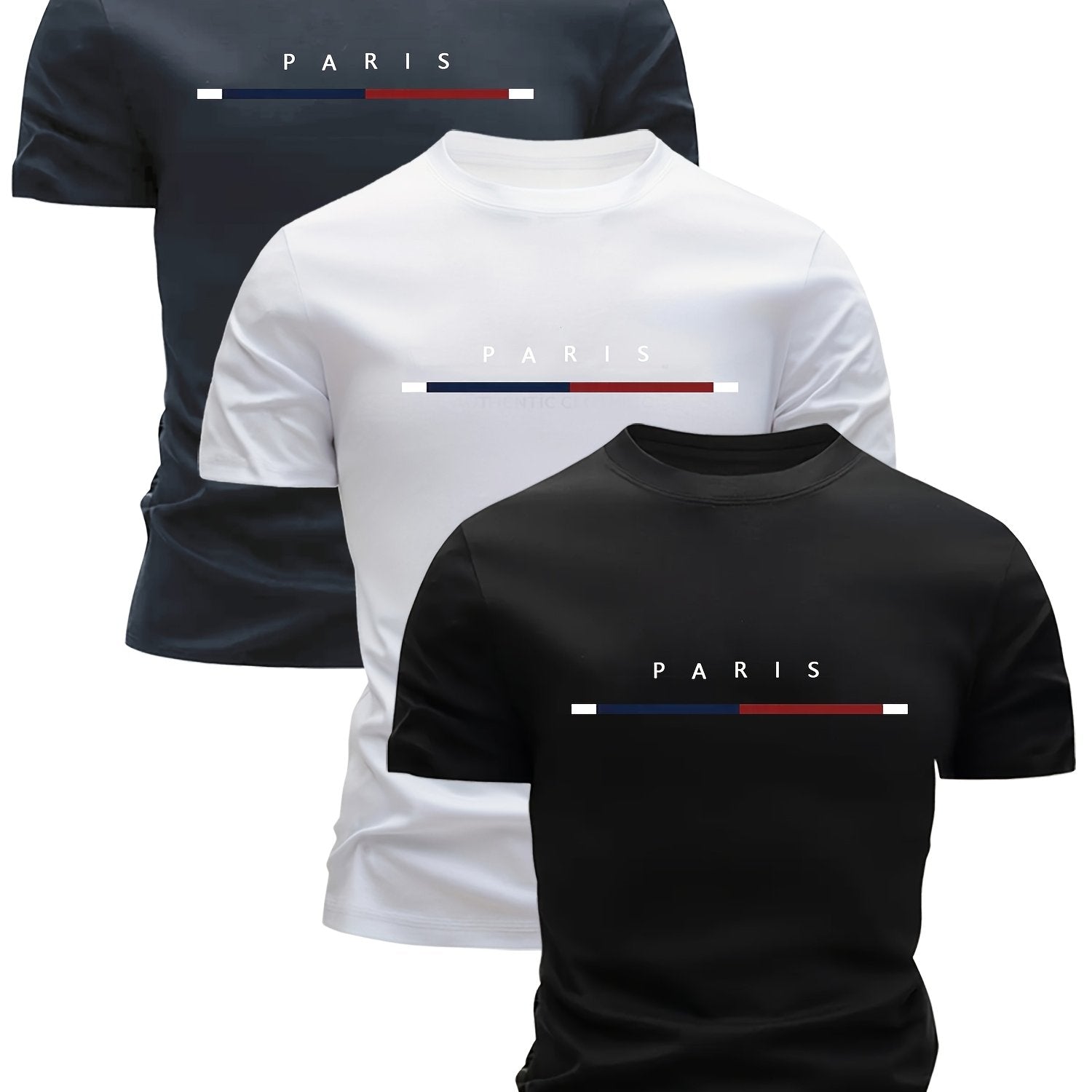 3pcs Mixed Print Tri-Color Stripe Pattern Men's Ultra-Light Short Sleeve T-Shirt - Quick-Dry, Breathable, Sweat-Absorbent Casual Summer Shirt with Crew Neck Design