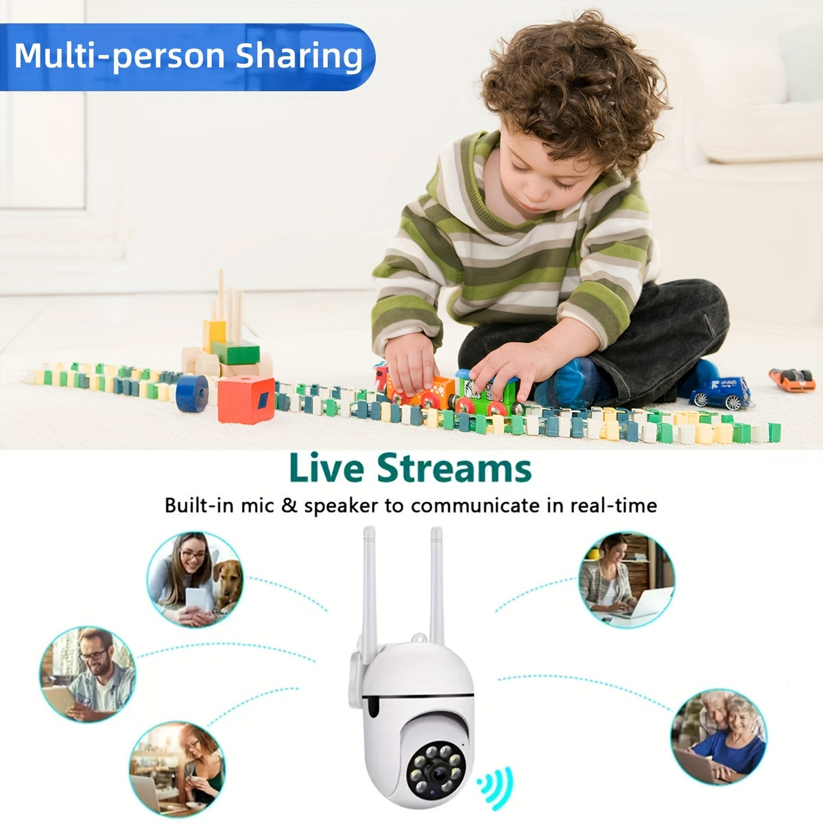 1pc JOOAN Smart Security Camera with 1080P HD, 360° Panoramic View, Wireless Wifi, 2-Way Audio, PTZ (Pan/Tilt/Zoom), Night Vision, Motion Tracking - Indoor/Outdoor Use for Elderly Care & Pet Monitoring, Elderly Care Device,