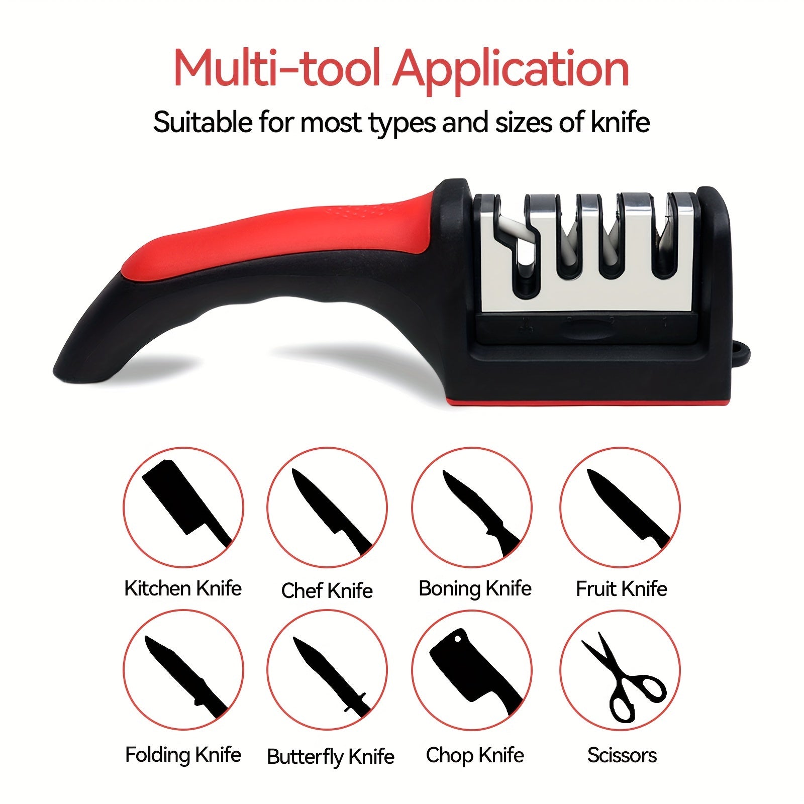 4-Stage Professional Knife Sharpener - High-Precision Tungsten Diamond & Ceramic Sharpening Stone with Non-Slip Grip, Fast Sharpening & Long-Lasting Performance - Black & Red Colors, Easy to Use for Father'S Day Gifts, Kitche